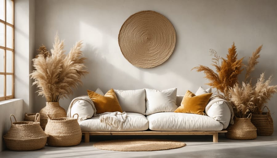 Elegant living space showcasing hemp textiles and nature-inspired decor in earth tones